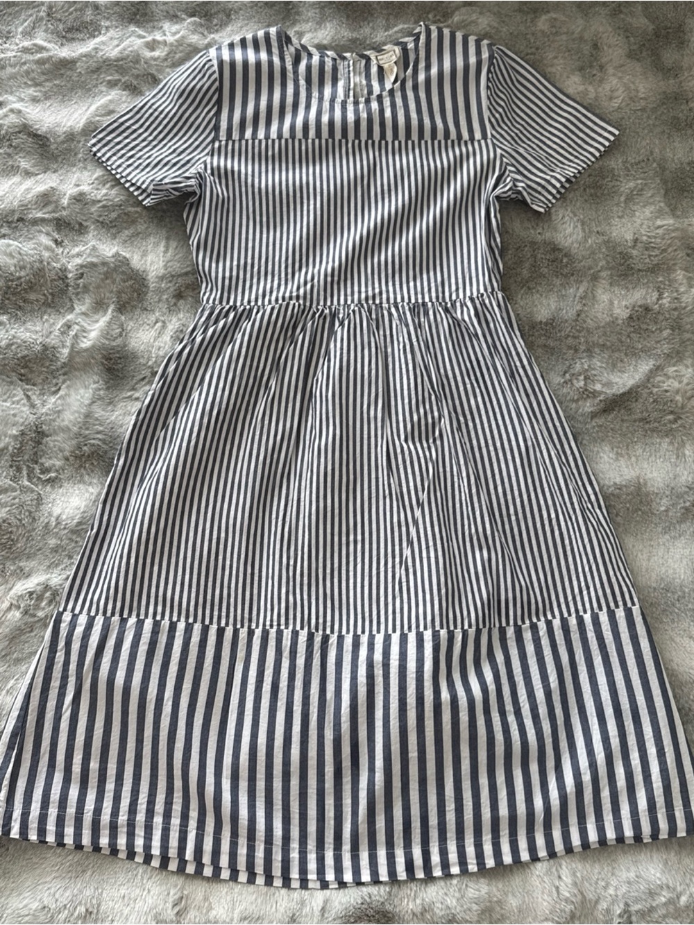 Mo:Vint  Women's Navy Blue & White Stripe Short Sleeve Cotton Dress Size M-0485